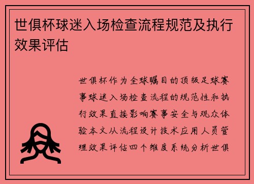世俱杯球迷入场检查流程规范及执行效果评估